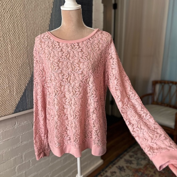 Cato Pink Lacey Floral Pullover Sweater - Picture 2 of 8